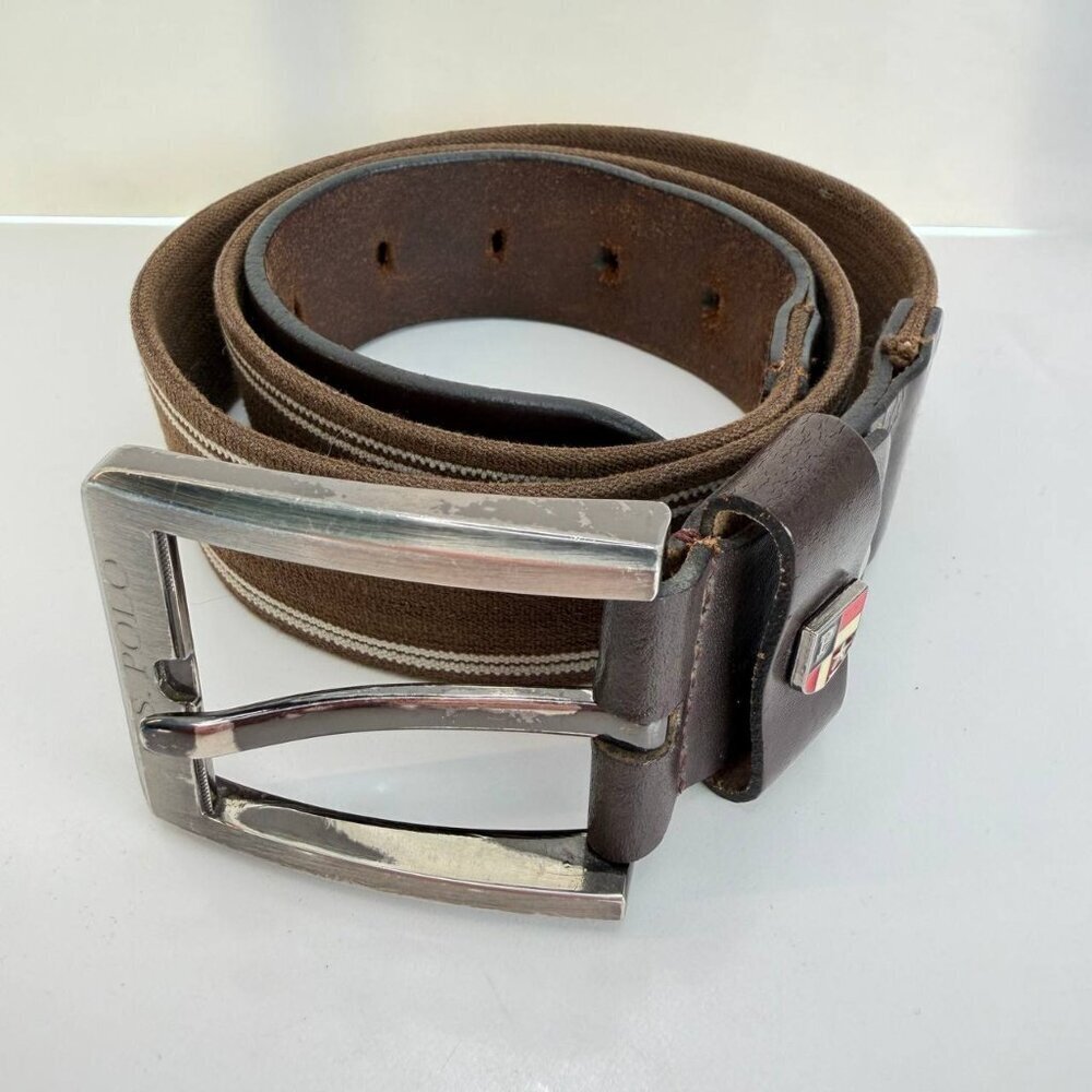 Men’s U.S. Polo Assn. Leather & Canvas Belt - Size 32 - Picture 2 of 13